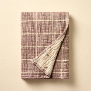 Hearth & Hand Magnolia Grid Matelassé Throw Blanket Burgundy/ Beige -